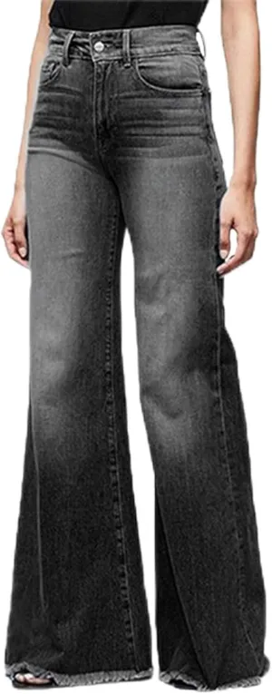 Wide Leg Jeans High Waisted Flare Jeans for Women Plus Size Retro Flared Jeans Destroyed Raw Hem Denim Pants