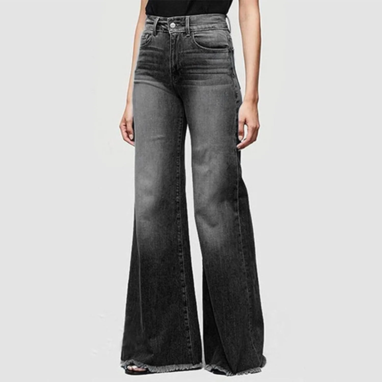 Wide Leg Jeans High Waisted Flare Jeans for Women Plus Size Retro Flared Jeans Destroyed Raw Hem Denim Pants