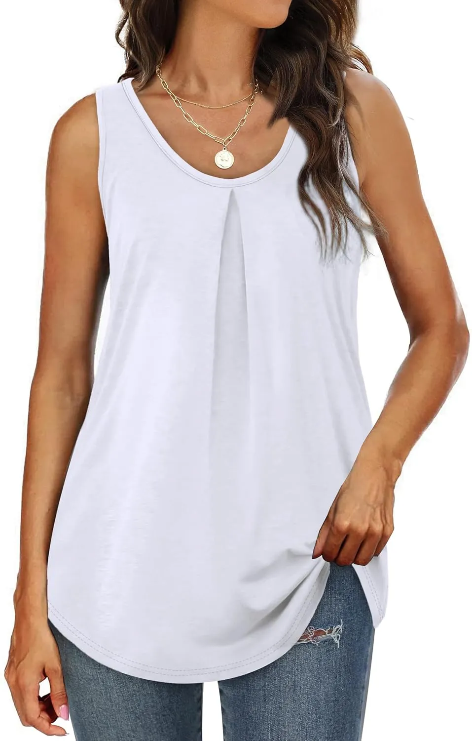 WIHOLL Tank Tops for Women Loose Fit Summer Tops V Neck Sleeveless Tanks Trendy