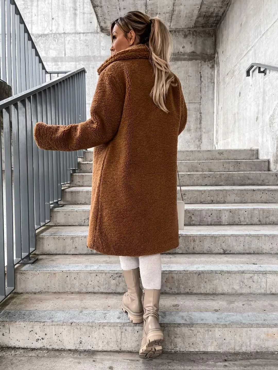 Winter Coats for Women Fuzzy Fleece Long Shacket Jackets Oversized Fashion Lapel Open Front Cardigan Warm Outwear