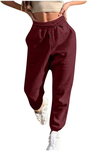 Women Baggy Sweatpants Fleece Cinch Bottom Joggers Pants High Waisted Elastic Athletic Fit Comfy Lounge Trousers