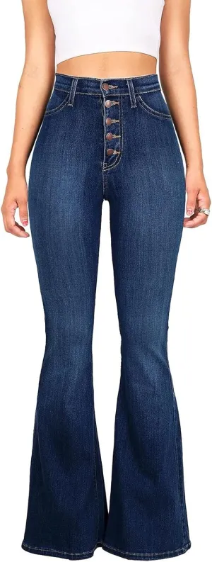 Women Bell Bottom Jeans Retro High Rise Trumpet Flare Jean Trendy Jogger Tummy Control Stretch Wide Leg Jeans