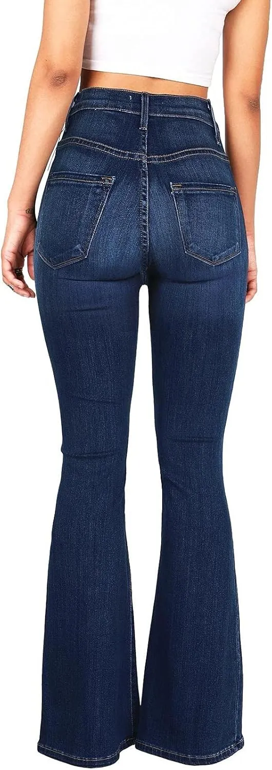 Women Bell Bottom Jeans Retro High Rise Trumpet Flare Jean Trendy Jogger Tummy Control Stretch Wide Leg Jeans