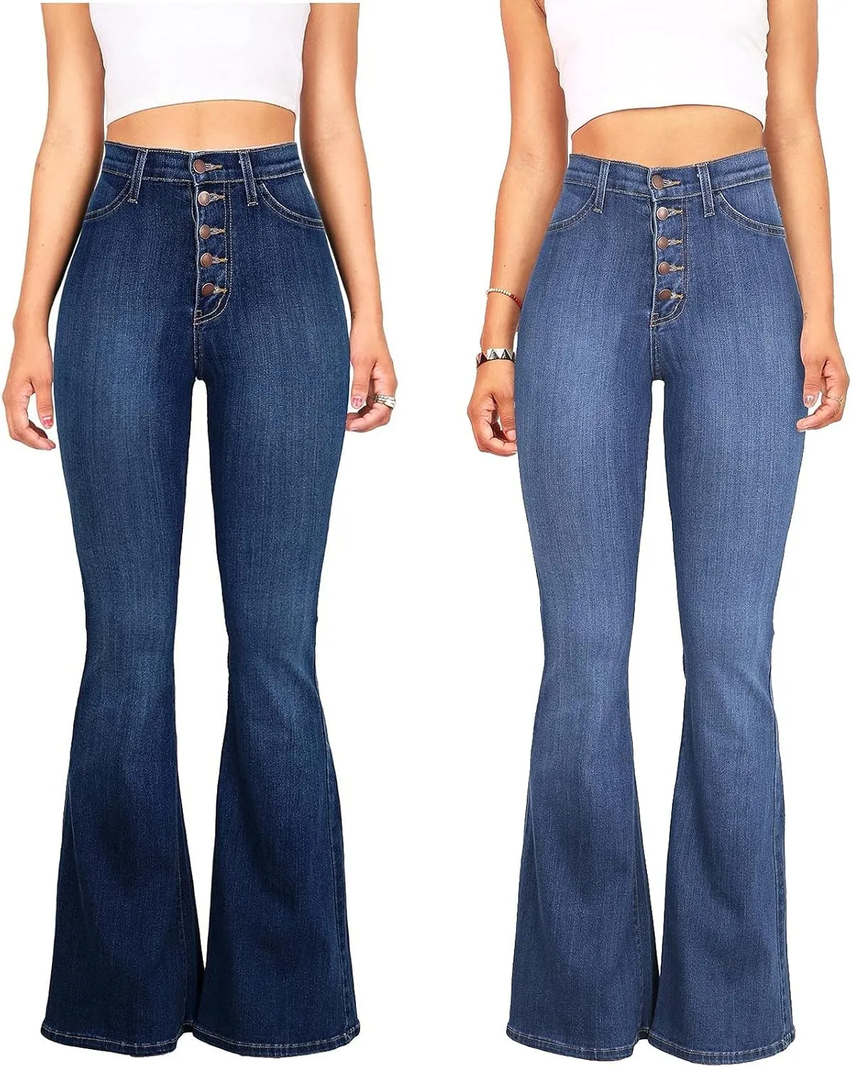 Women Bell Bottom Jeans Retro High Rise Trumpet Flare Jean Trendy Jogger Tummy Control Stretch Wide Leg Jeans