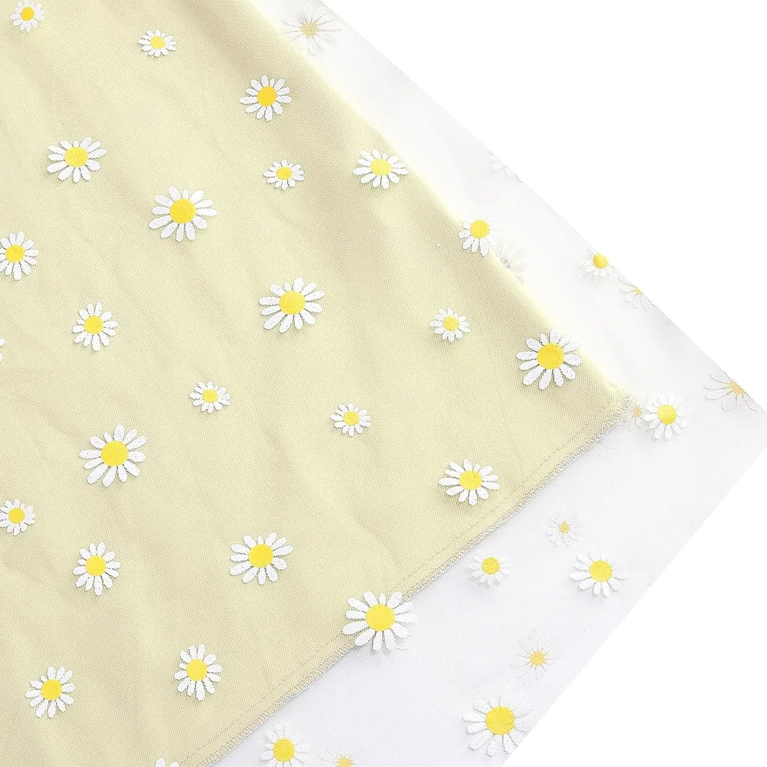 Women Daisy Embroidered Tulle Skirts Floral Mesh Casual Elastic High Waist Long Skirts Flower Swing A Line Skirt