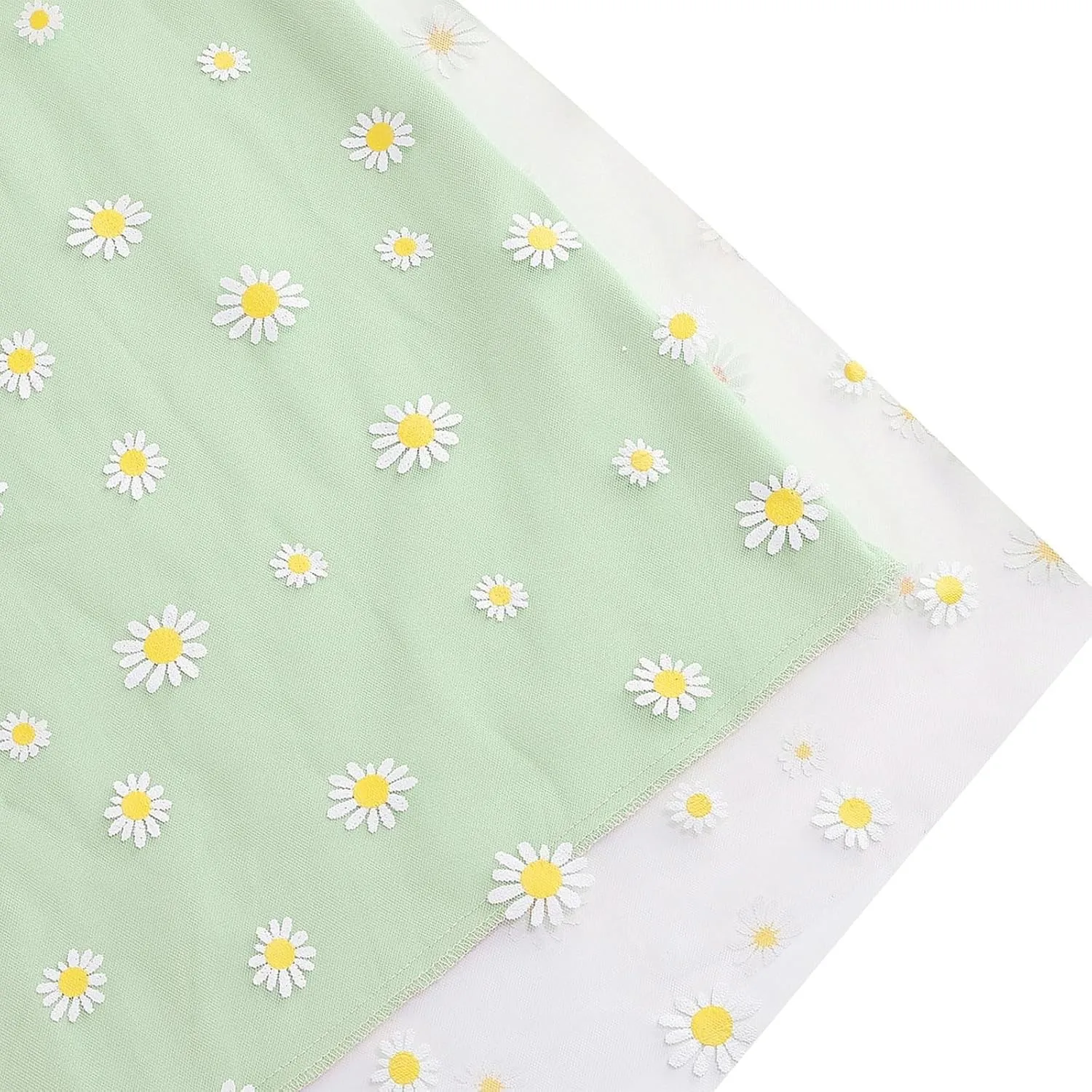 Women Daisy Embroidered Tulle Skirts Floral Mesh Casual Elastic High Waist Long Skirts Flower Swing A Line Skirt