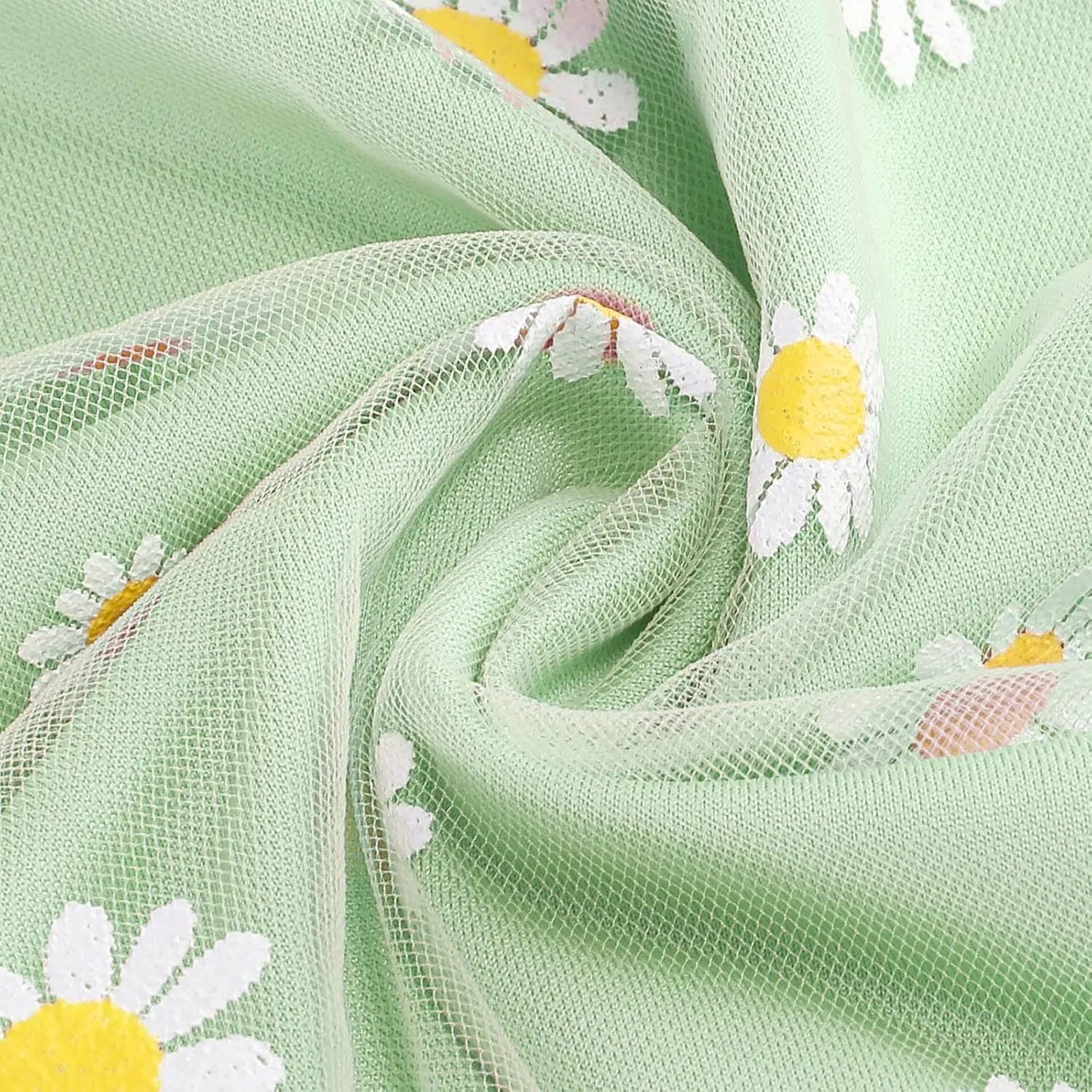 Women Daisy Embroidered Tulle Skirts Floral Mesh Casual Elastic High Waist Long Skirts Flower Swing A Line Skirt