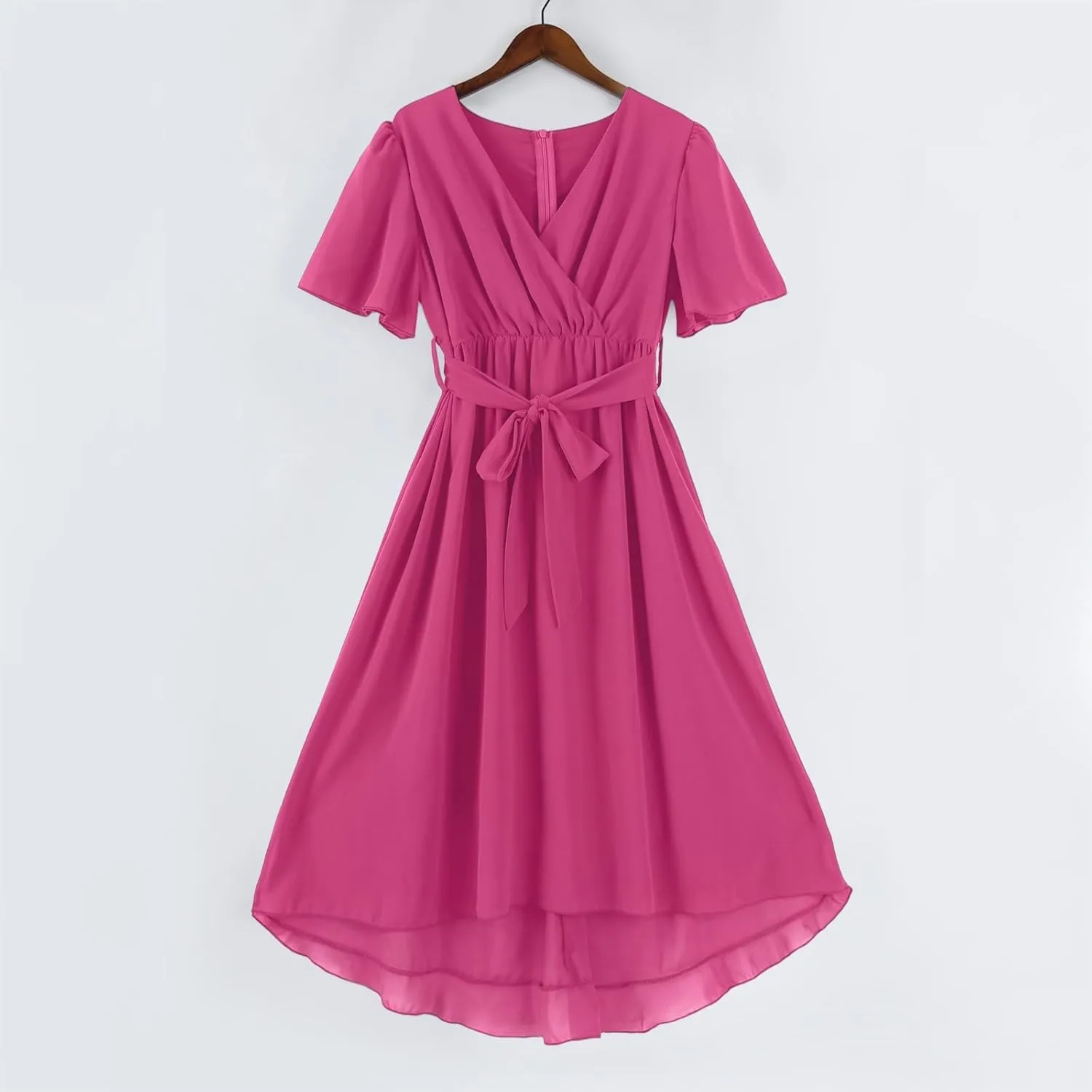 Women Deep V Neck Midi Dresses Casual Summer Puff Sleeve Boho Dress Trendy Flowy Swing Beach Vacation A Line Dresses