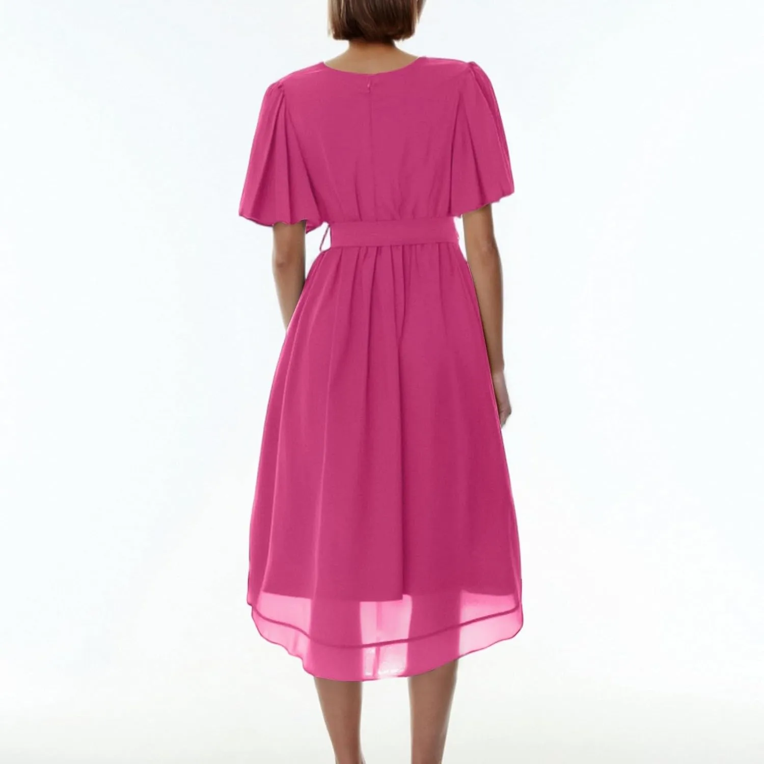 Women Deep V Neck Midi Dresses Casual Summer Puff Sleeve Boho Dress Trendy Flowy Swing Beach Vacation A Line Dresses