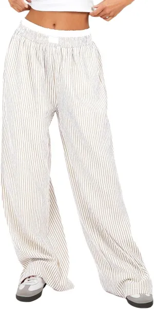 Women Pajama Pants Striped Wide Leg Elastic Waist Lounge Pj Bottoms Sleepwear