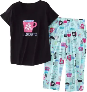 Women Pajama Set 2 Pieces Pj Sets Short Sleeve Tops with Capri Pants Sleepwear Casual Fun Prints PJS Pajama Sets