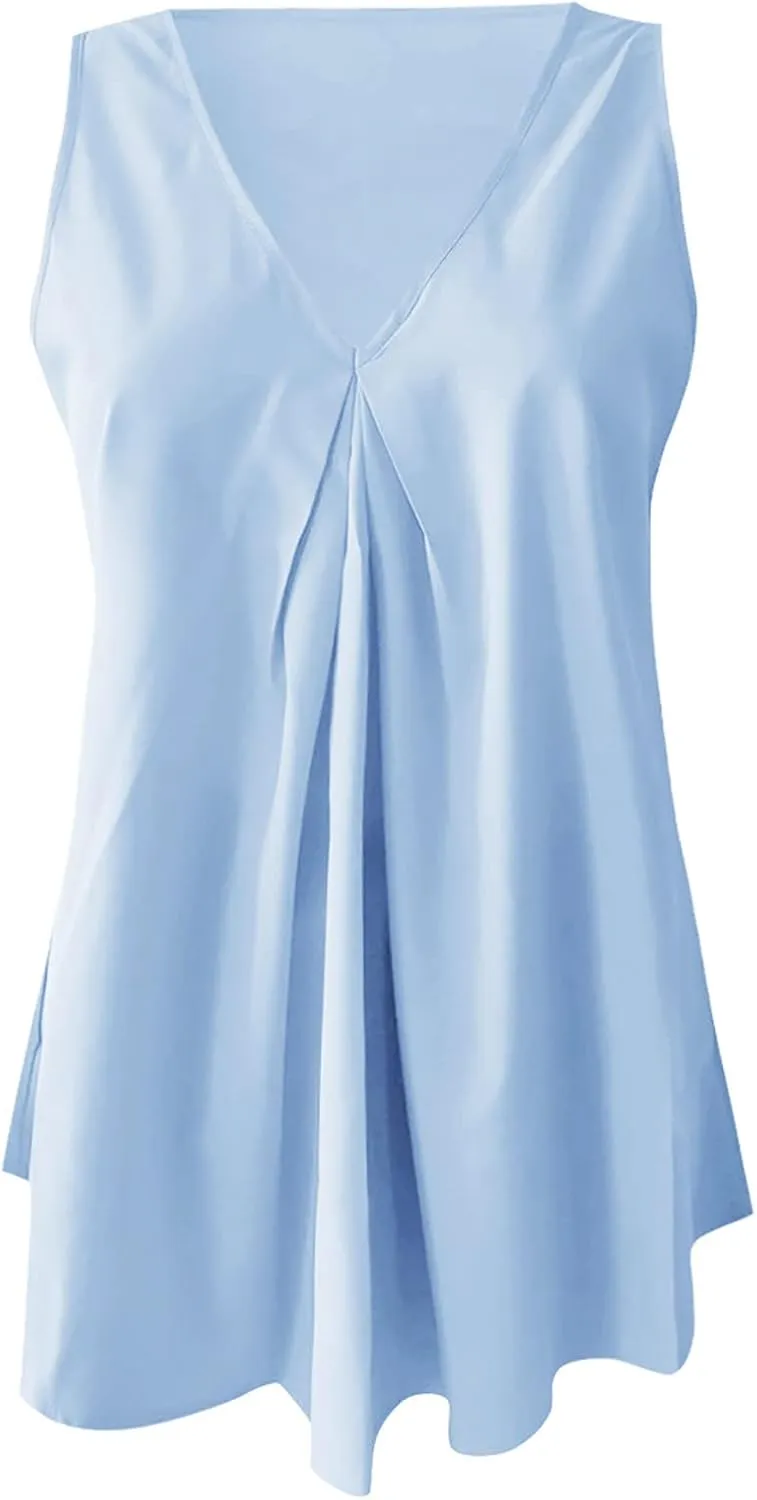 Women Plus Size Loose V Neck Sleeveless T Shirts Chiffon Pullover Tank Tops Apparel Women Tops