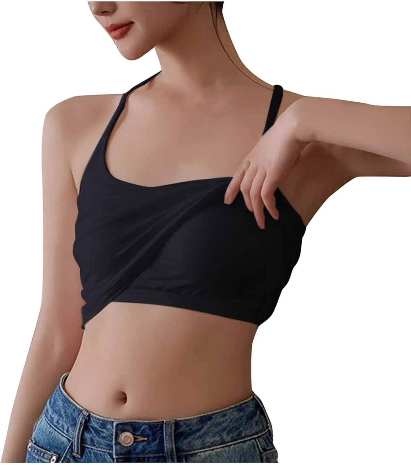 Women Ribbed Racer Back Cami Tops Summer Built in Bra Yoga Workout Tank Top Sexy Form Fitting Square Neck Undershirt