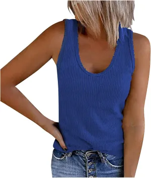 Women Ribbed Summer Tank Tops U-Neck Sleeveless Fitted Basic Cami Tee Shirts Ladies Travel Vacation Outfits