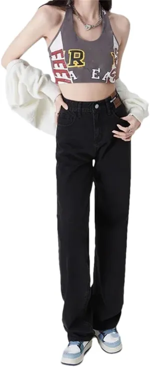 Women Spring Vintage Elastic Straight Wide Leg Pants Solid Color Trousers