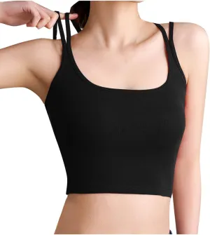 Women Summer Spaghetti Strap Ribbed Crop Tank Tops Sleeveless Criss Cross Fitness Athletic Top Basic Undershirt