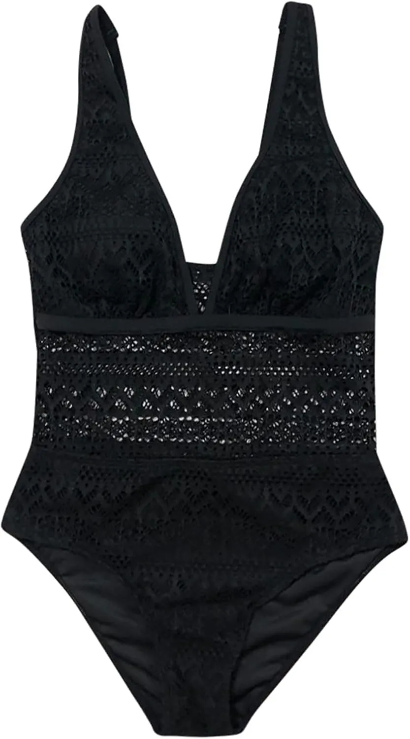 Women Swimsuit One Piece Bathing Suit Sexy Halter Neck Criss Cross Mesh Hollow Out Bikini Swimwear Strapless Bathing Suits