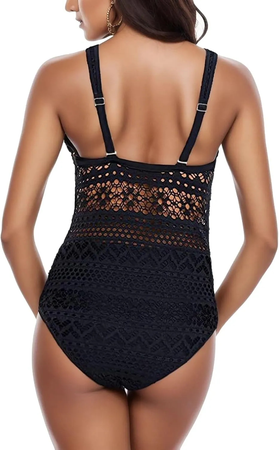 Women Swimsuit One Piece Bathing Suit Sexy Halter Neck Criss Cross Mesh Hollow Out Bikini Swimwear Strapless Bathing Suits