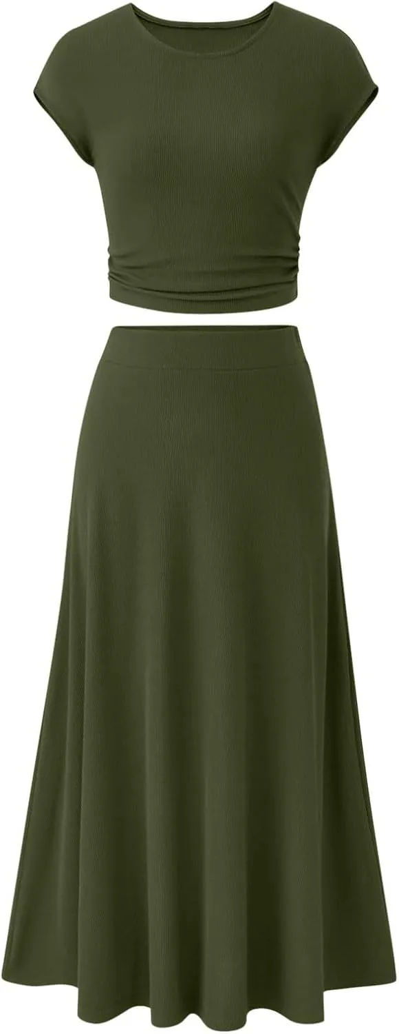 Women's 2 Piece Maxi Skirt Sets Summer Sets Pants Suits Dressy Elegant Long Sleeve Outfits High Waisted Long Outfit