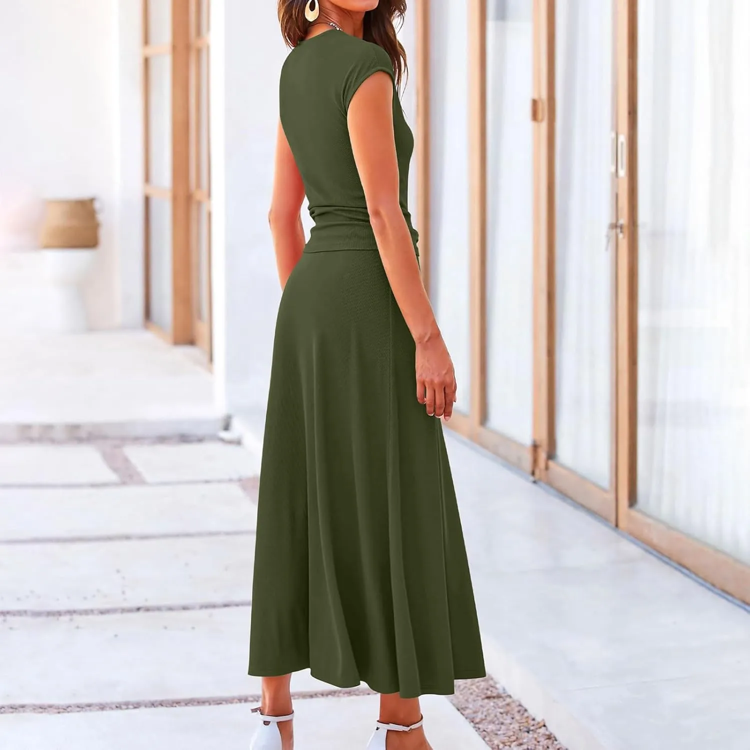 Women's 2 Piece Maxi Skirt Sets Summer Sets Pants Suits Dressy Elegant Long Sleeve Outfits High Waisted Long Outfit