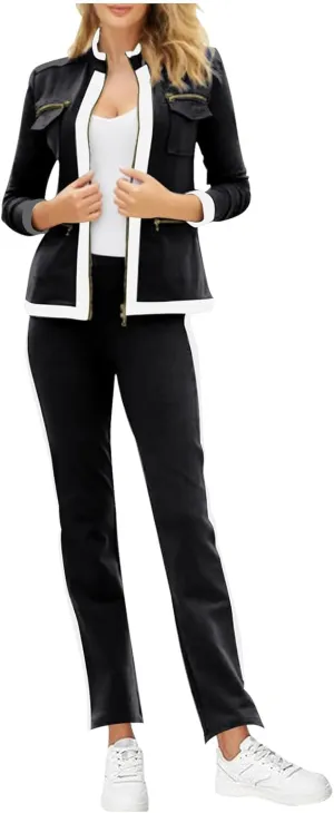 Womens 2 Piece Outfits Casual Fashion Zip Up Jacket Sweatsuits with Sweatpant Travel Track Suits Lounge Sets Pockets