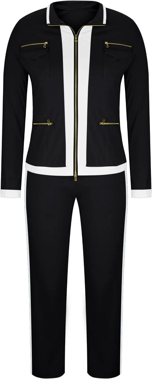 Womens 2 Piece Outfits Casual Fashion Zip Up Jacket Sweatsuits with Sweatpant Travel Track Suits Lounge Sets Pockets
