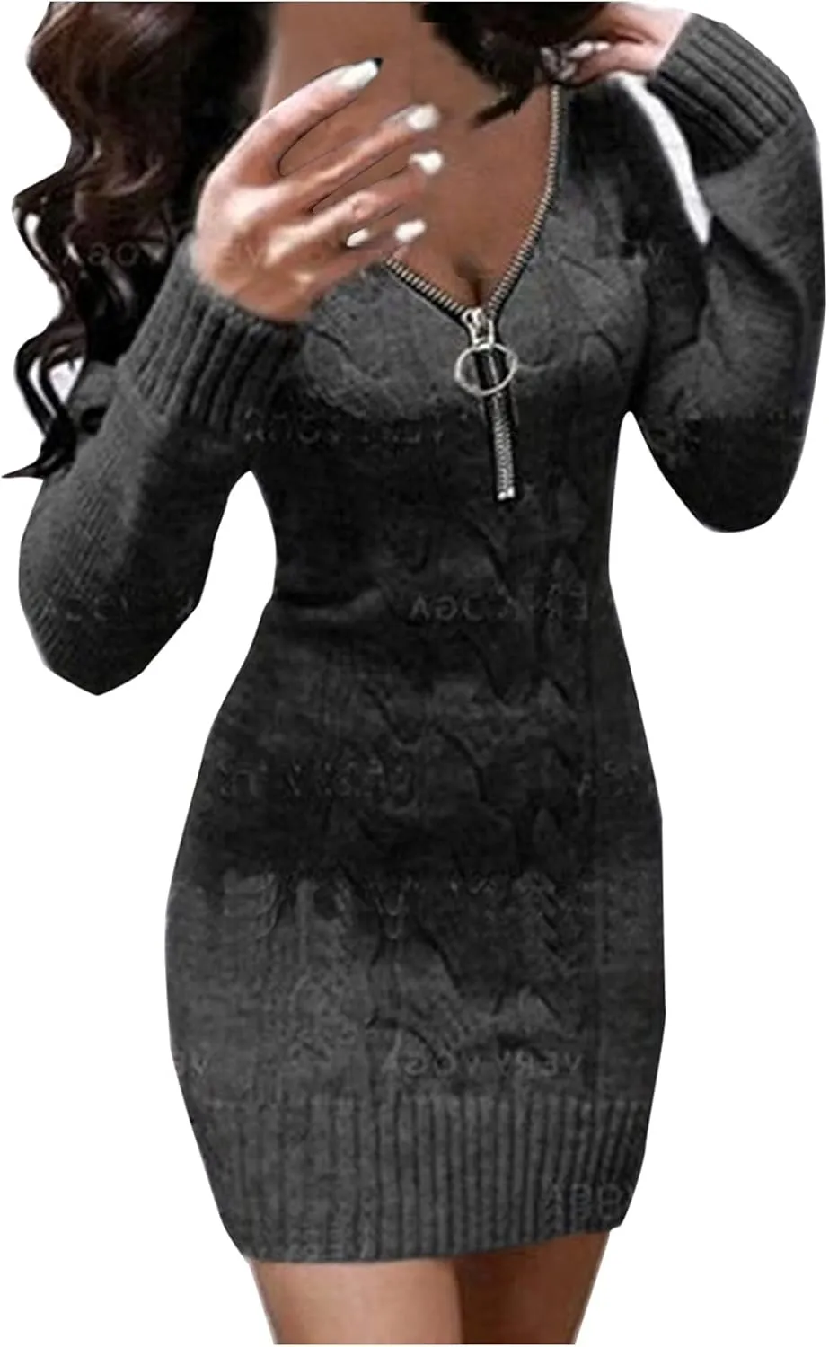 Womens Cable Knit Sweater Dress Half Zip Long Sleeve Sexy Bodycon Mock Neck Chunky Mini Knitted Bodycon Dresses