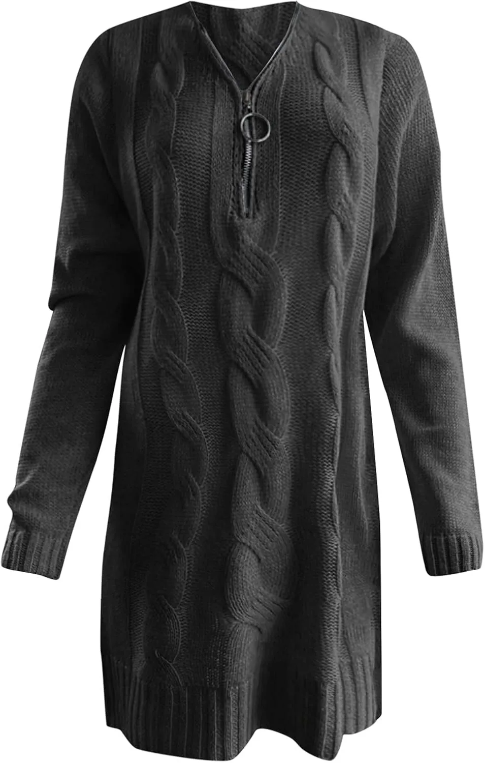 Womens Cable Knit Sweater Dress Half Zip Long Sleeve Sexy Bodycon Mock Neck Chunky Mini Knitted Bodycon Dresses