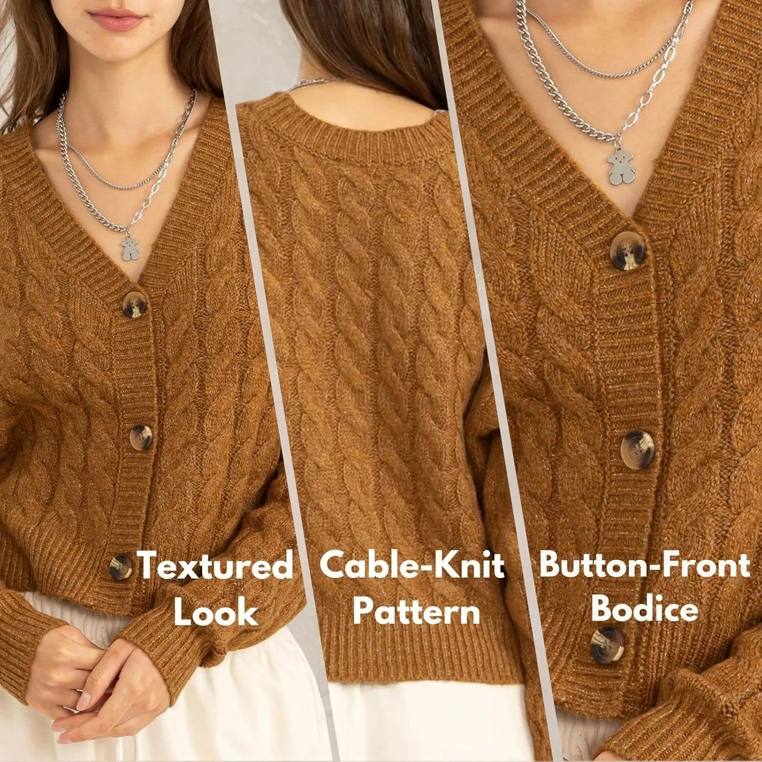 Women's Cardigan Sweaters Cable Knit Sweater Open Front Button Down Jacket