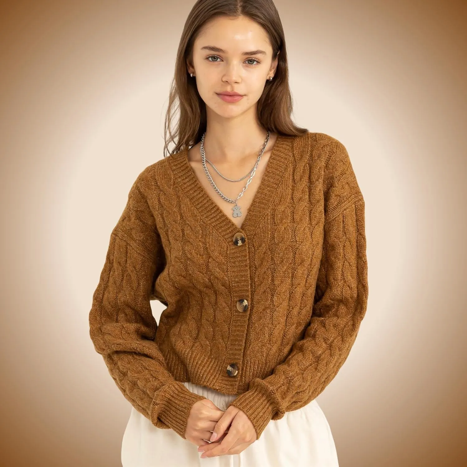 Women's Cardigan Sweaters Cable Knit Sweater Open Front Button Down Jacket