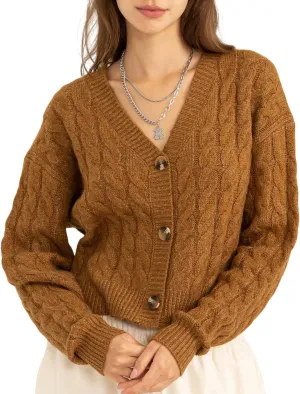 Women's Cardigan Sweaters Cable Knit Sweater Open Front Button Down Jacket