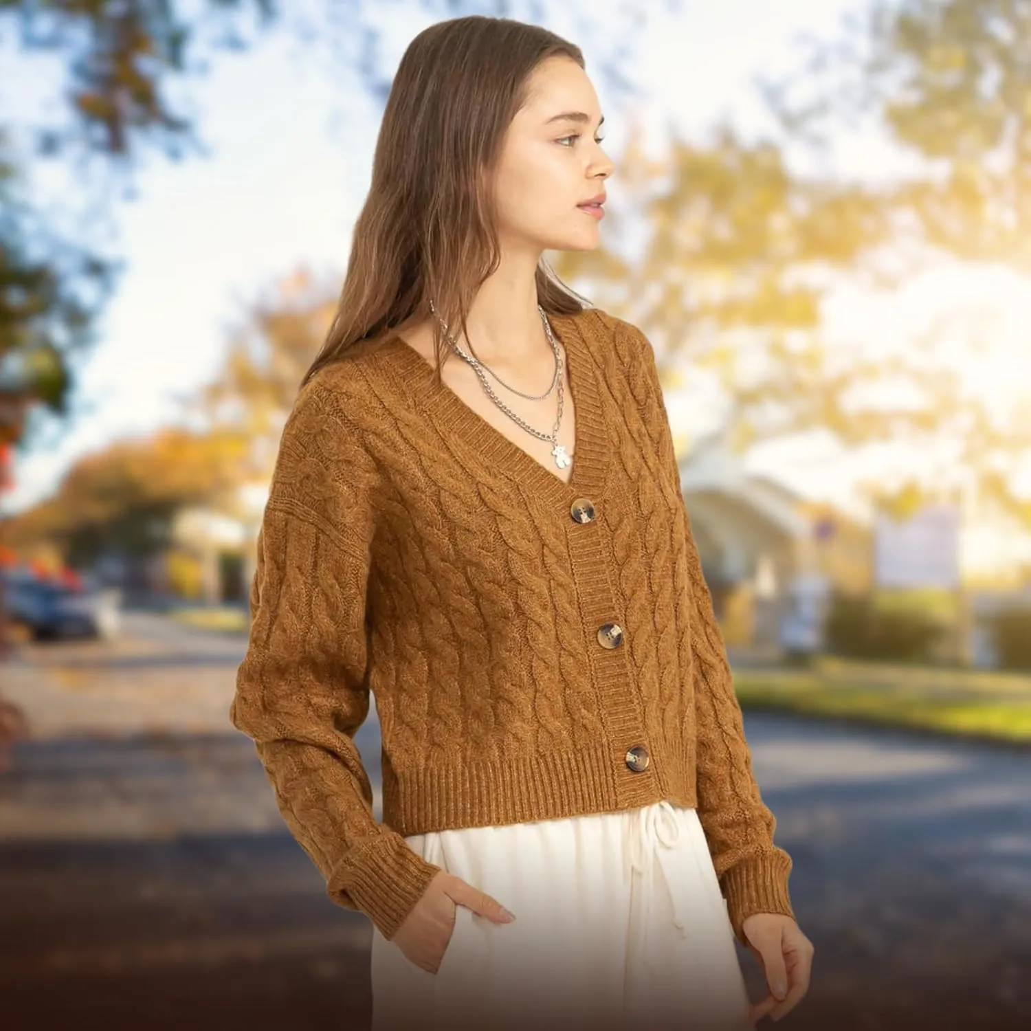 Women's Cardigan Sweaters Cable Knit Sweater Open Front Button Down Jacket