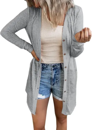 Women's Cardigans, Casual Button Down Open Front Lightweight Cardigan Holiday Solid Long Sleeve Jackets with Pocket