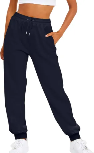 Women's Casual Elastic High Waist Running Sweatpants Business Casual Solid Color Cotton Soft Comfy Trousers Straight Leg Pant