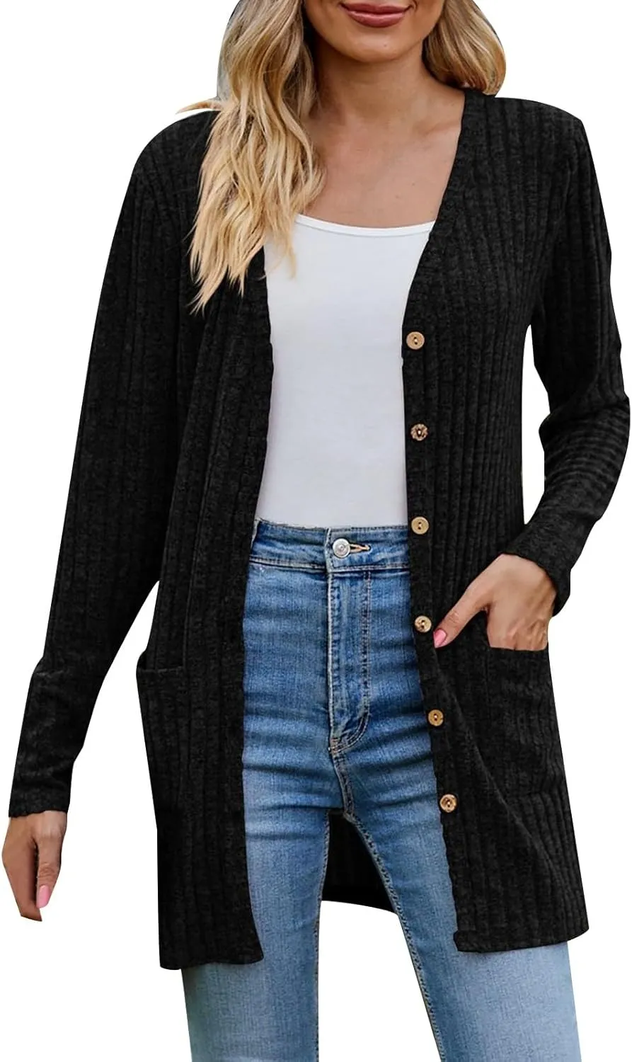 Women's Cozy Textured Solid Color Long Sleeve Cardigan Sweater Cardigan Dress for Women Elegant