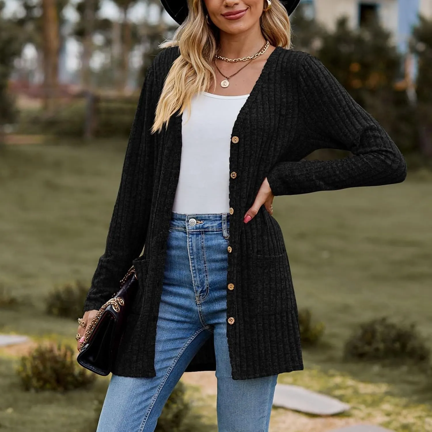 Women's Cozy Textured Solid Color Long Sleeve Cardigan Sweater Cardigan Dress for Women Elegant