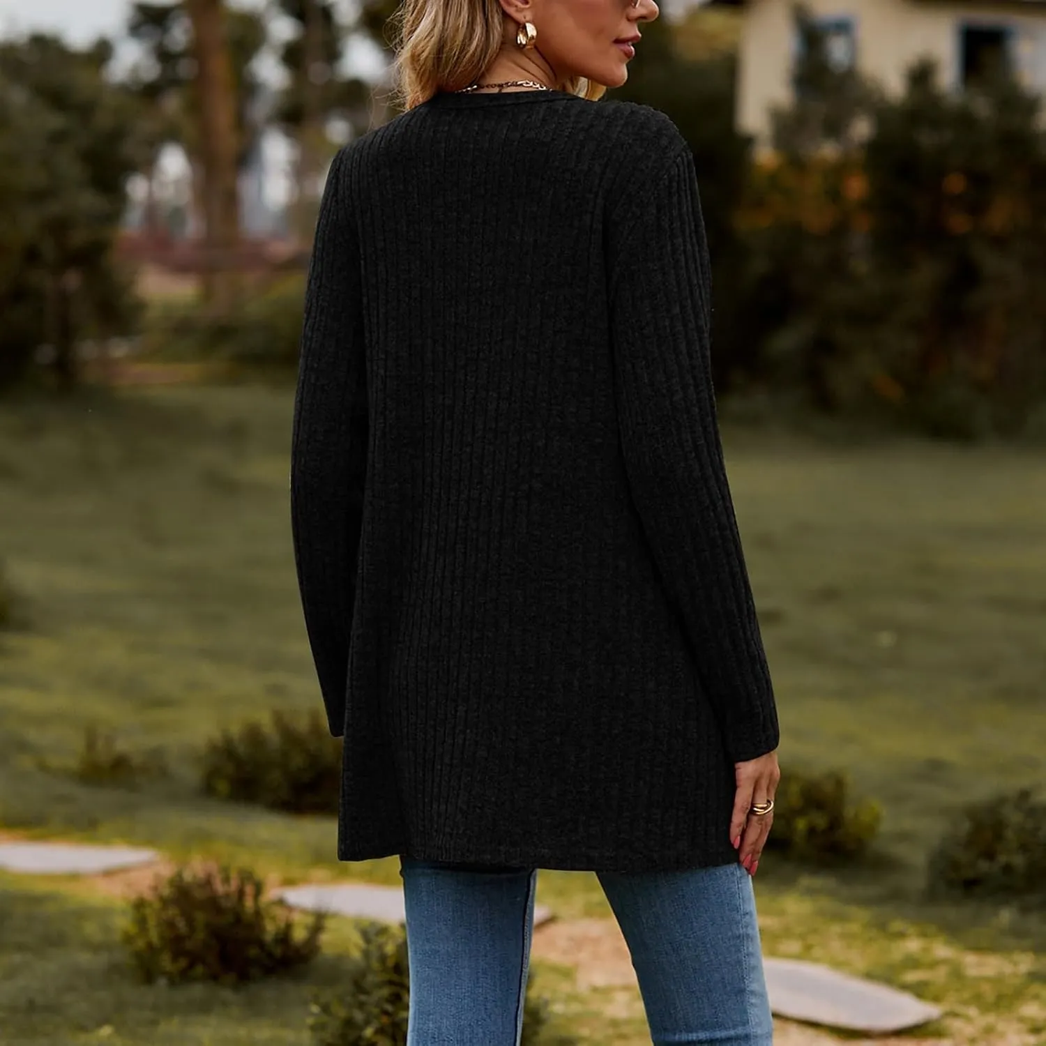 Women's Cozy Textured Solid Color Long Sleeve Cardigan Sweater Cardigan Dress for Women Elegant
