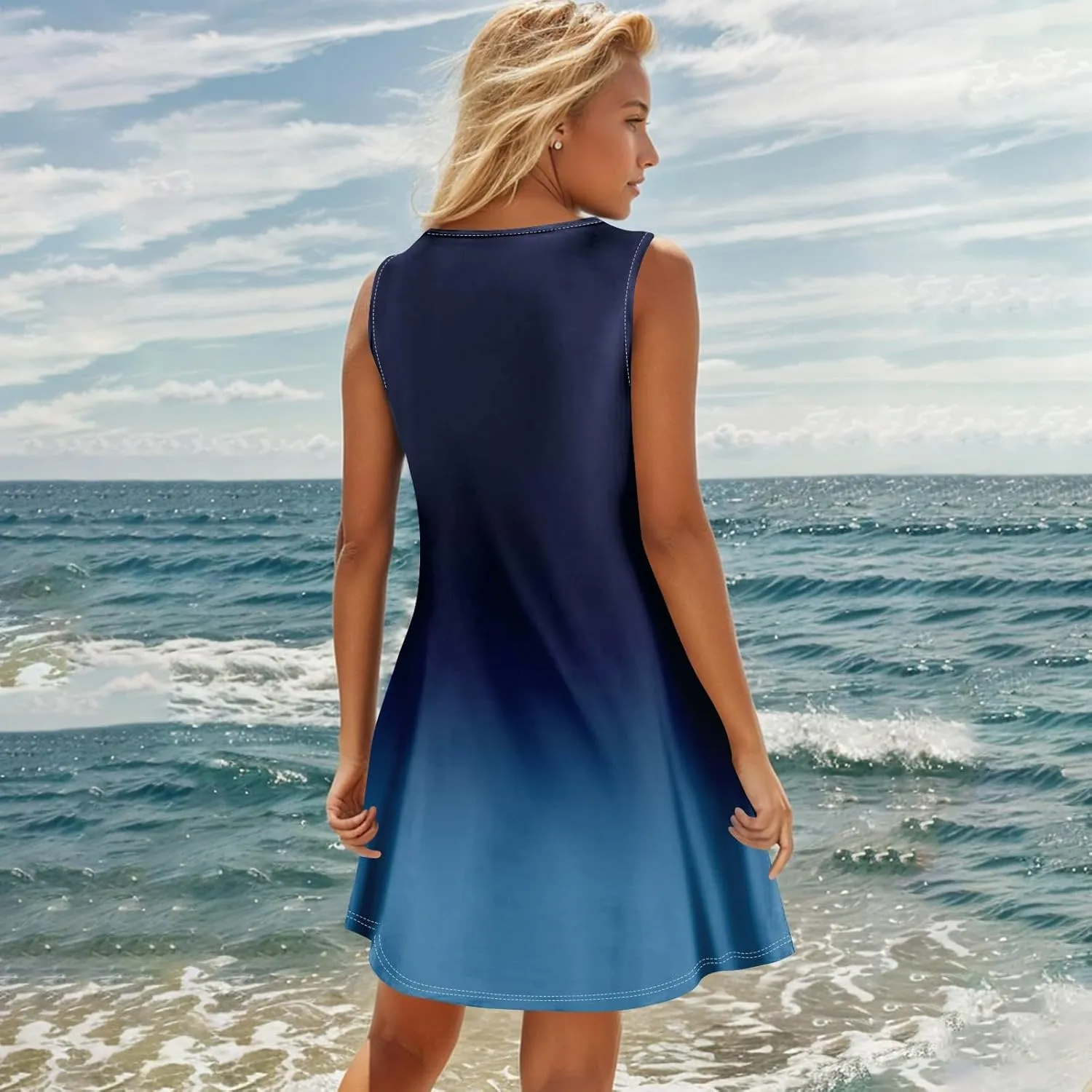 Womens Dresses Casual Plus Size Tank Dress Mini Dress Button Down V Neck Sleeveless Sundress Summer Clothes