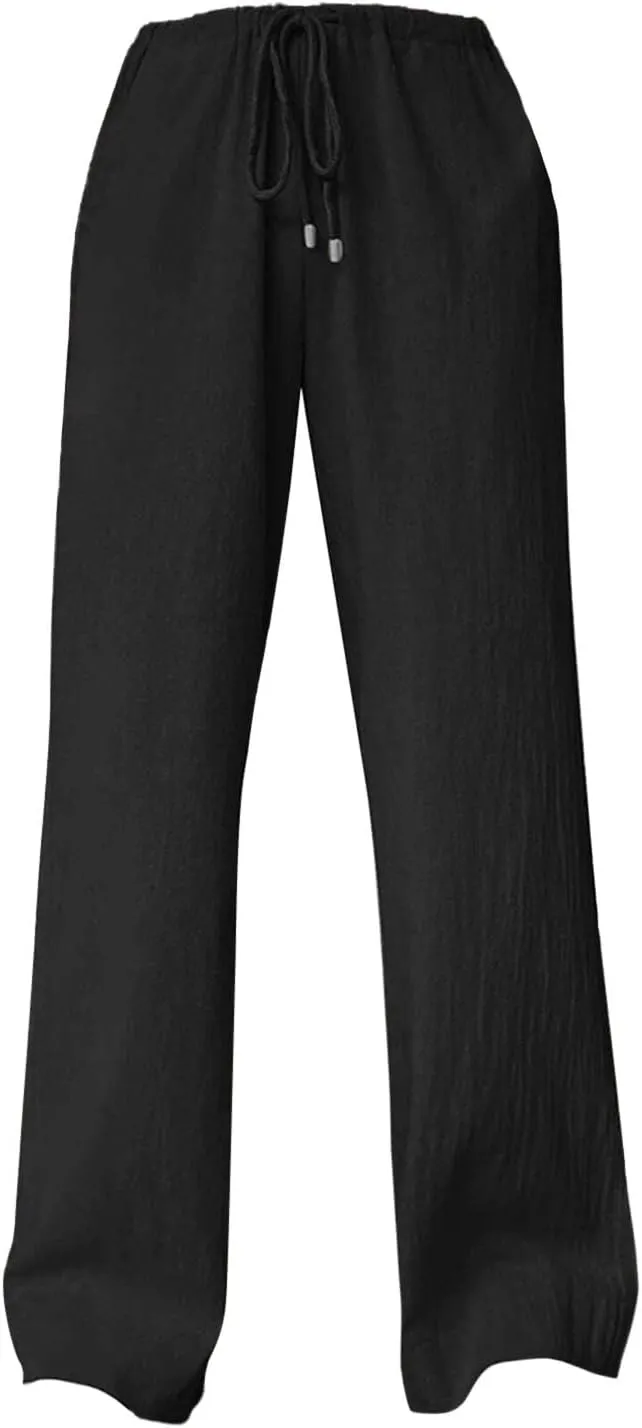 Women's Elastic High Waist Drawstring Trousers Solid Casual Straight Wide Leg Comfy Soft Loose Fittted Yoga Sweatpant