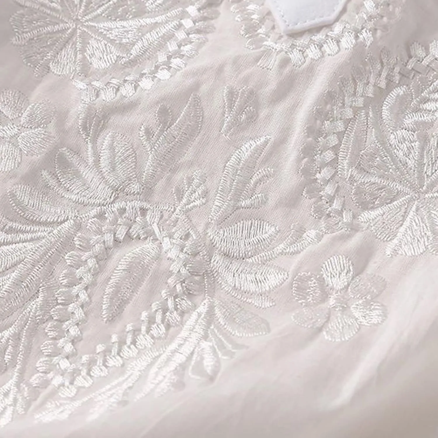 Womens Elbow Sleeve Linen Shirts Summer Vintage Embroidered Blouse Dressy Casual Button Henley Tee Tops Boho Tunic