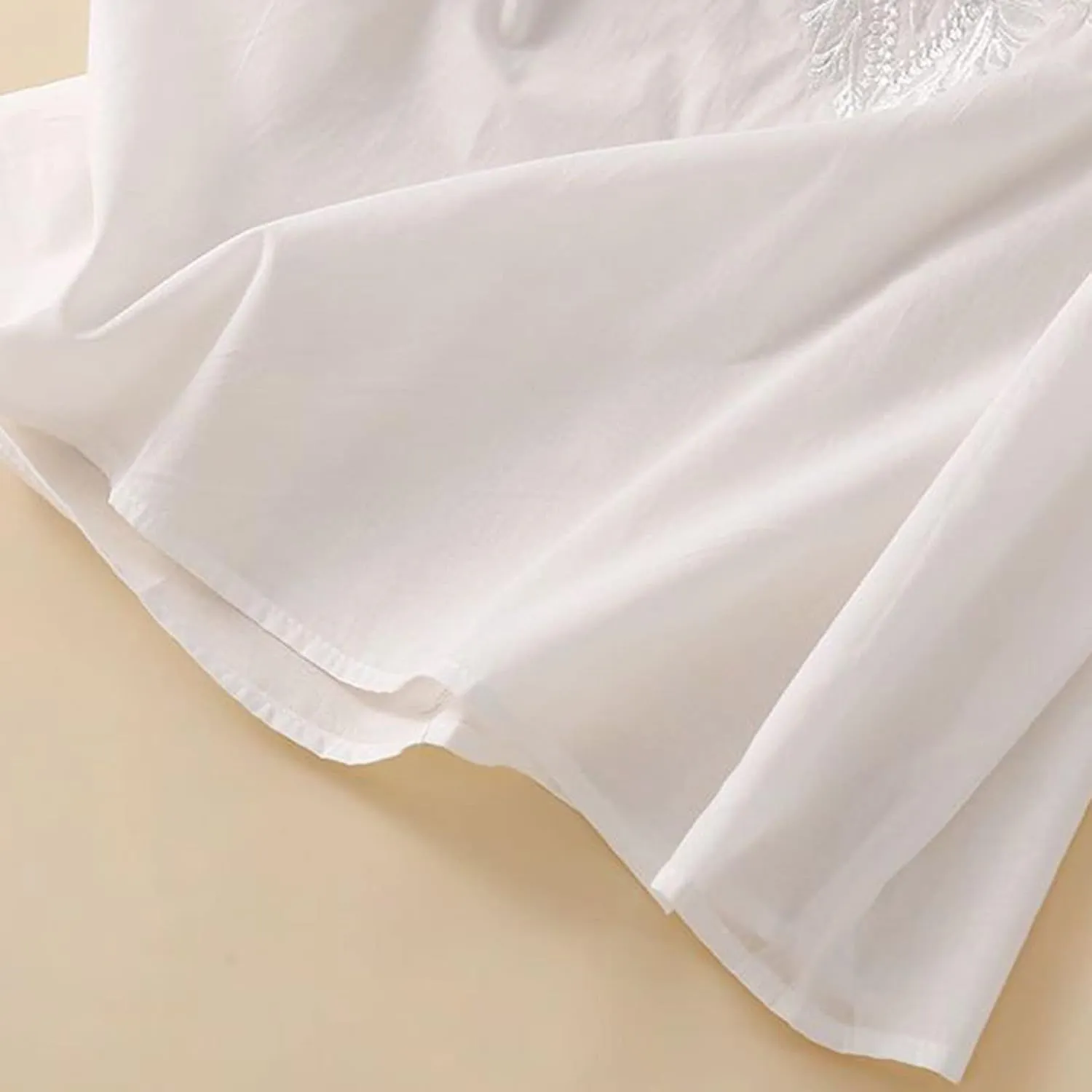 Womens Elbow Sleeve Linen Shirts Summer Vintage Embroidered Blouse Dressy Casual Button Henley Tee Tops Boho Tunic