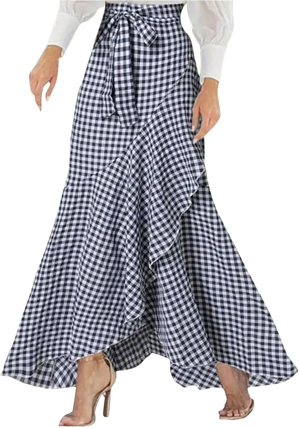 Women's Elegant Maxi Skirts High Waisted Mermaid Skirts A Line Flowy Skirts Ruffle Hem Long Wedding Guest Skirts