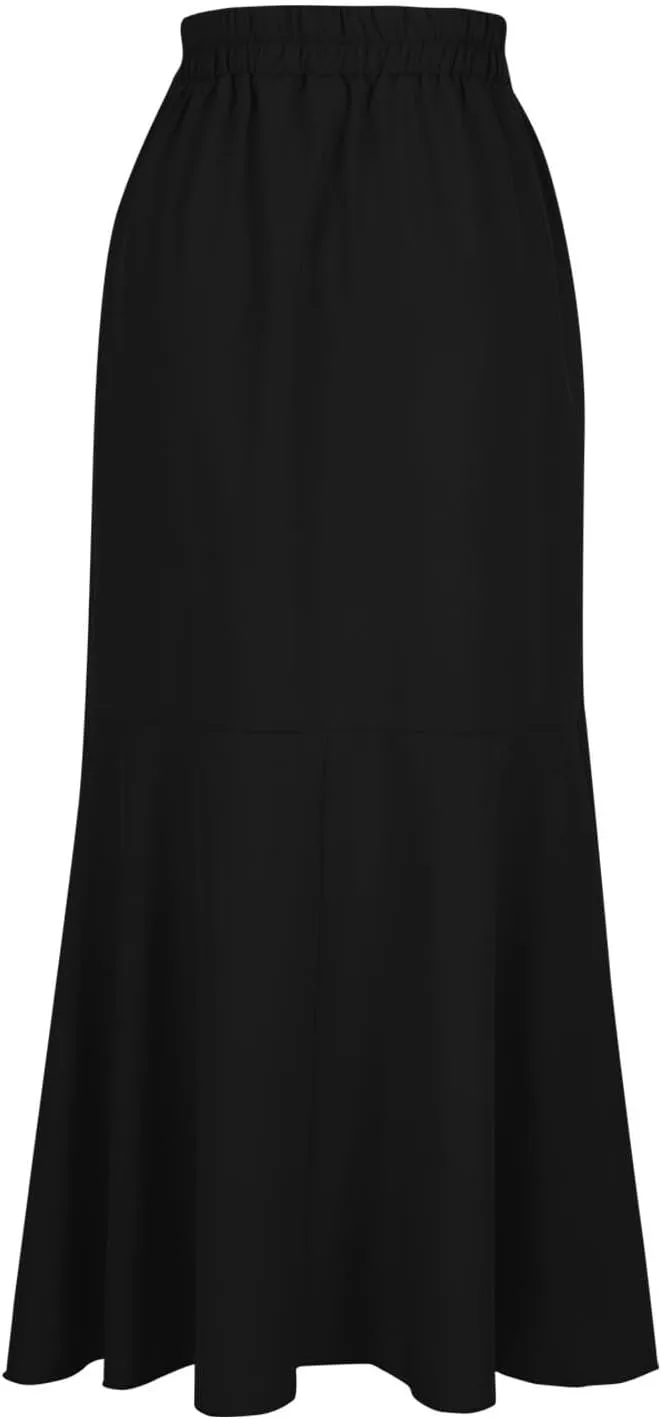 Women's Elegant Maxi Skirts High Waisted Mermaid Skirts A Line Flowy Skirts Ruffle Hem Long Wedding Guest Skirts