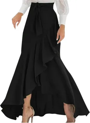 Women's Elegant Maxi Skirts High Waisted Mermaid Skirts A Line Flowy Skirts Ruffle Hem Long Wedding Guest Skirts