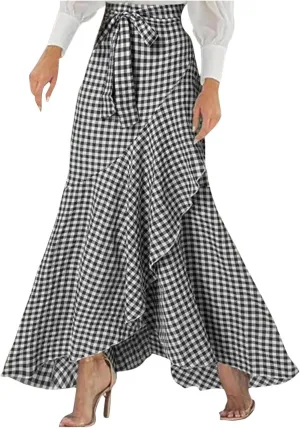 Women's Elegant Maxi Skirts High Waisted Mermaid Skirts A Line Flowy Skirts Ruffle Hem Long Wedding Guest Skirts