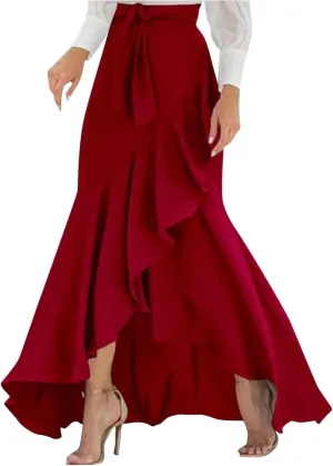 Women's Elegant Maxi Skirts High Waisted Mermaid Skirts A Line Flowy Skirts Ruffle Hem Long Wedding Guest Skirts