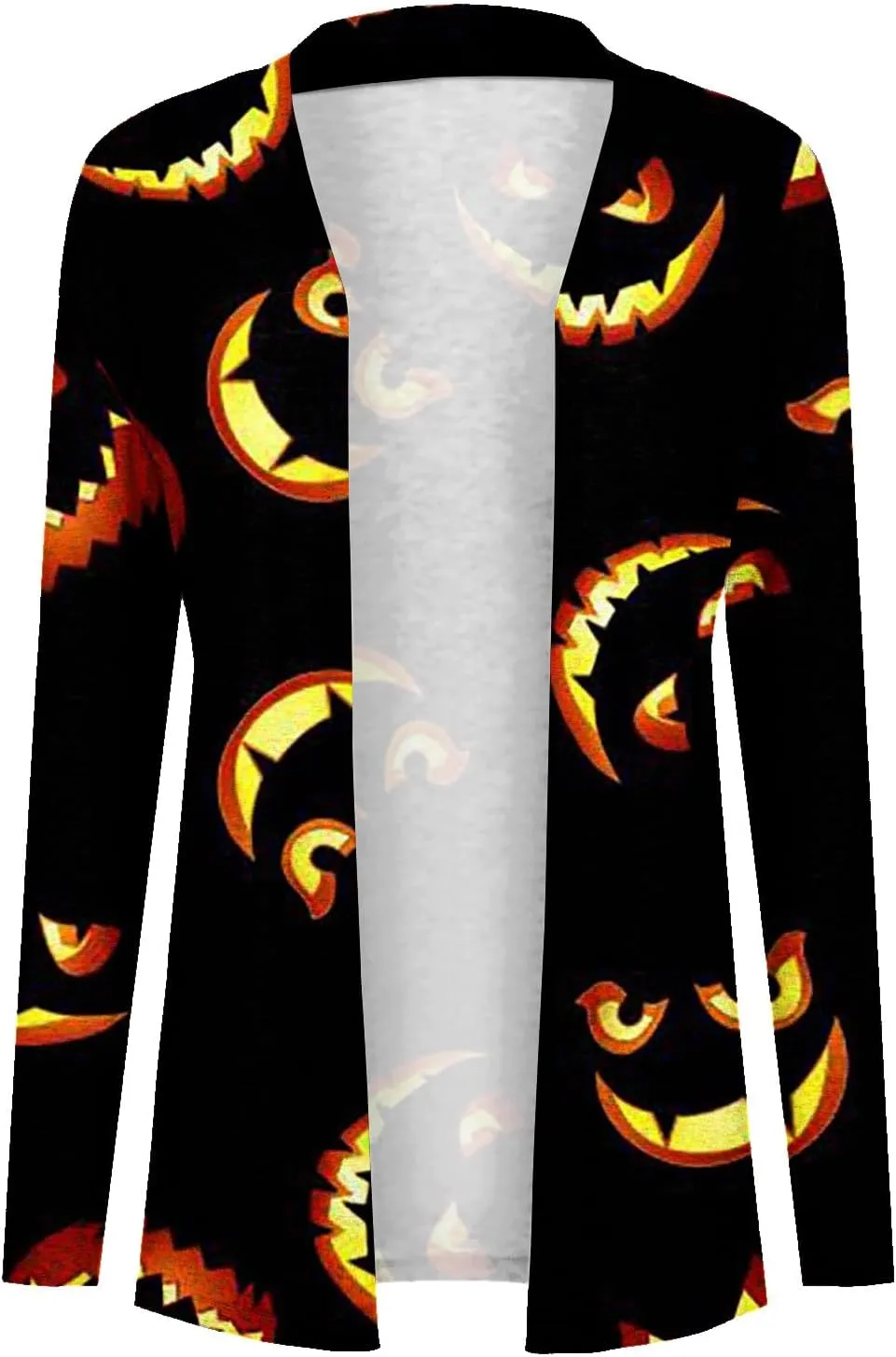 Womens Fashion Halloween Long Sleeve Cardigan Fall Open Front Cardigan Pumpkin Print Medium Length Coat