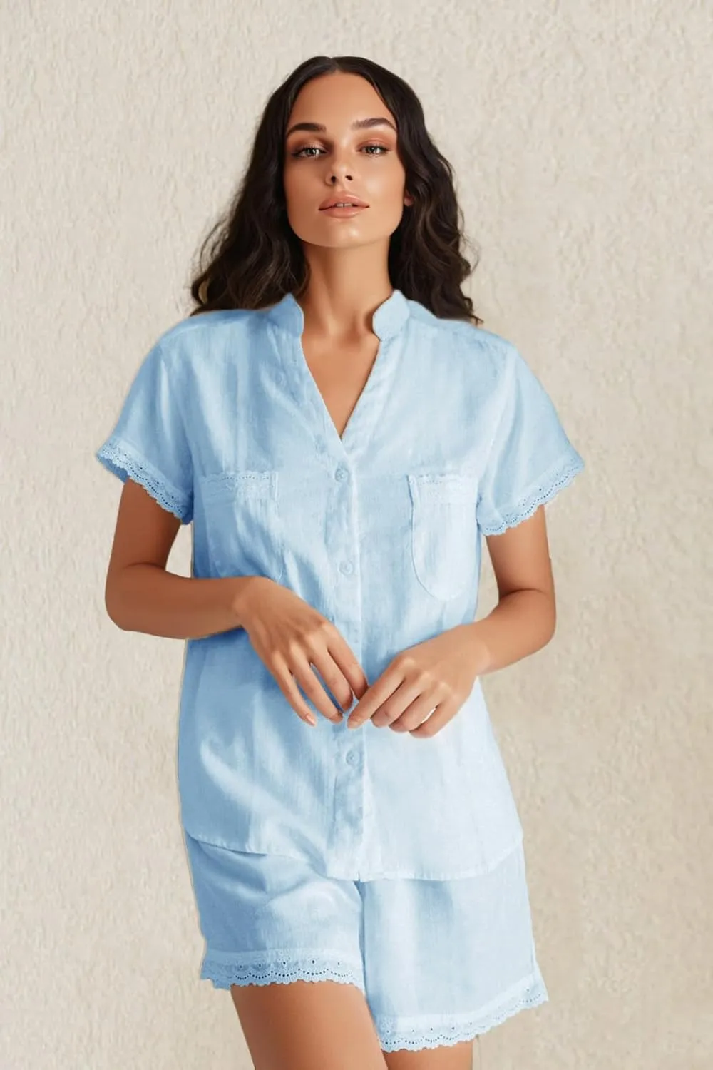 Womens Floral Pajama Sets Short Sleeve Button Down Shirt and Shorts Summer 2 Piece Sleepwear