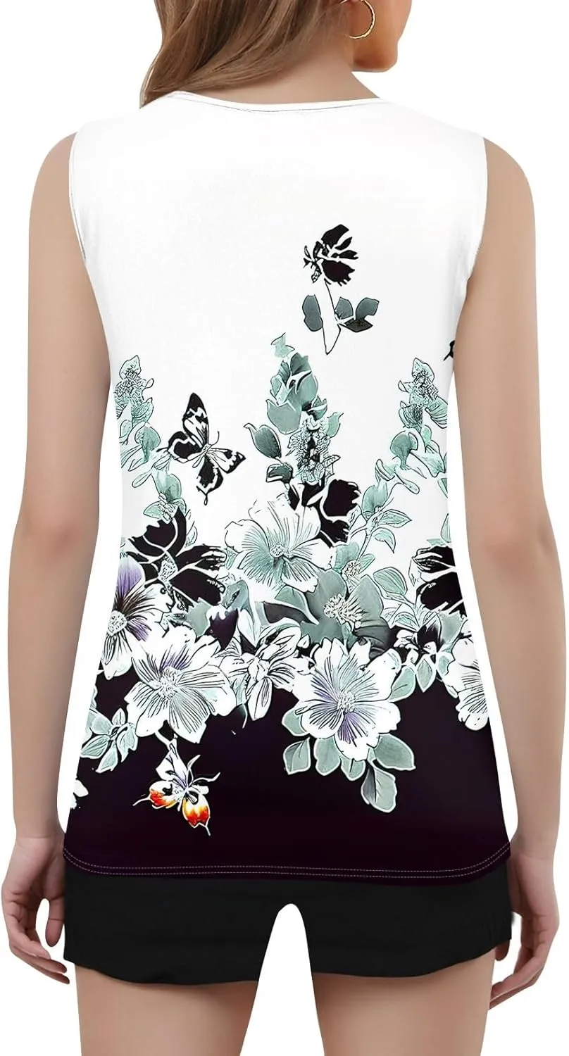 Women's Floral Print Sleeveless Top with Detail Casual Summer Blouse Lightweight and Breathable Fabric