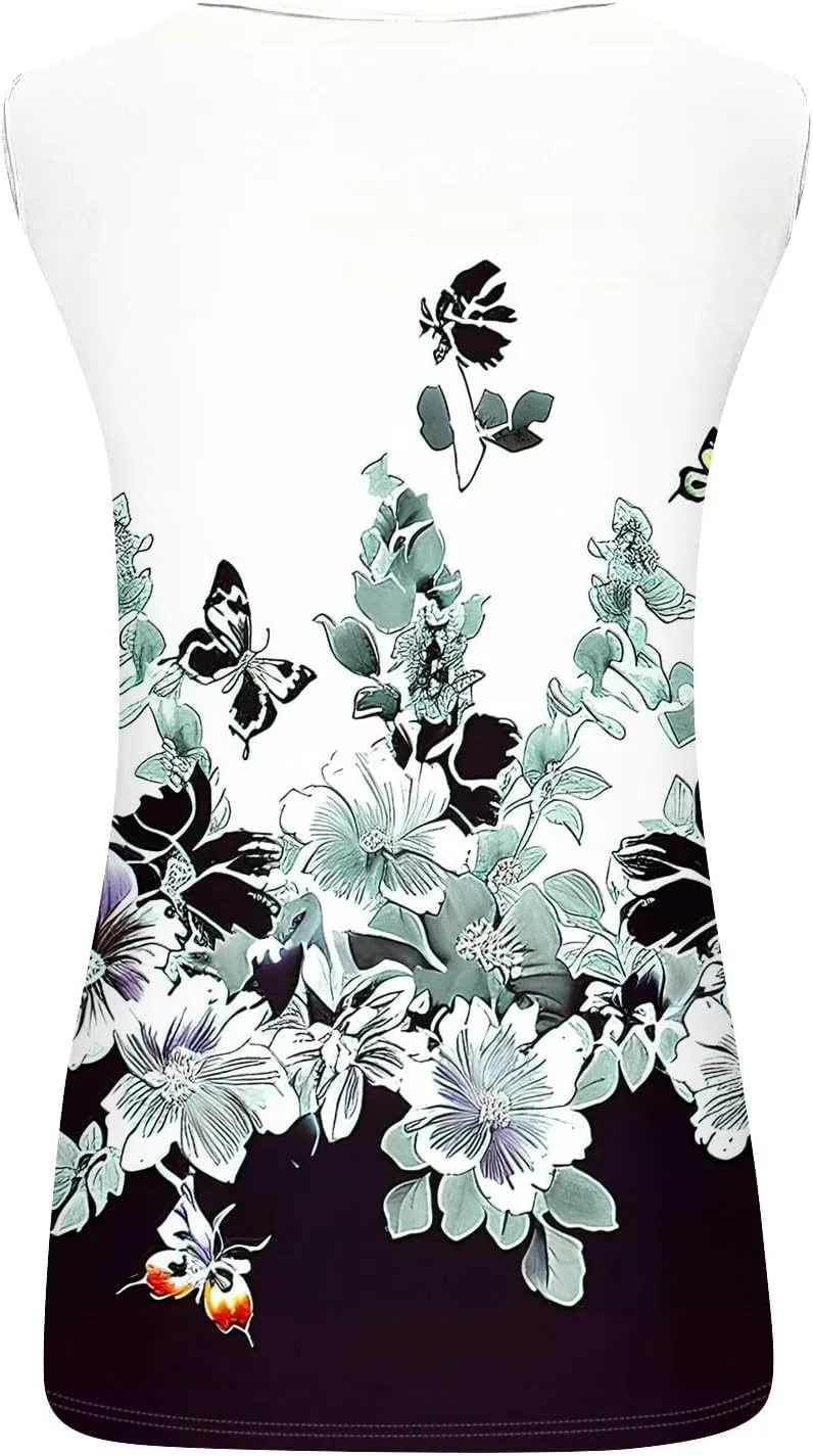 Women's Floral Print Sleeveless Top with Detail Casual Summer Blouse Lightweight and Breathable Fabric